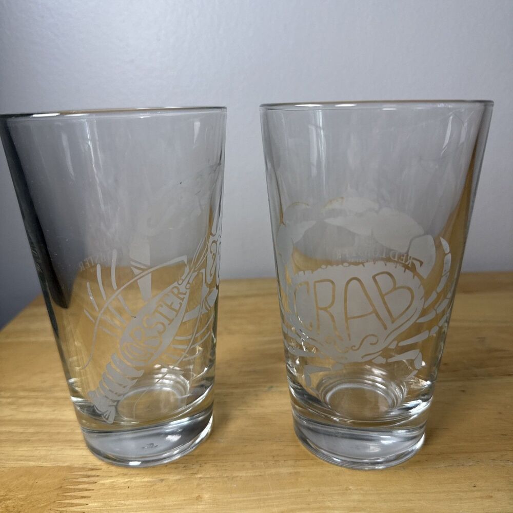 Red Lobster Crab Beer Glasses, Pint, Set Of Two, Iced Tea, Soda, Unique Seafood